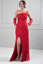 Women's 3-Piece Design Evening Dress Strapless Front Ruched Lined Long Dress Mock Neck Lace Blouse - 3