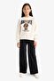 Relax Fit Crew Neck Printed Soft Fleece Inside Sweatshirt for Girls E6780A825Wn - 2