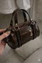 Women's Bitter Brown Knitted Detail Leather Bowling Crossbody Bag - 2