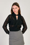 Women's Double Breasted Collar Long Sleeve Chiffon Blouse - Black - 3