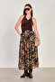 Women's Belted Paisley Pattern Midi Chiffon Skirt - Bitter Brown