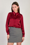 Women's Long Sleeve Satin Shirt - Burgundy - 4