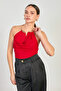Women's Buckle-Neck Collar Blouse - Red - 3