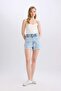 100% Cotton Paperbag High Waist Jean Shorts E1150Ax25Sp - 2