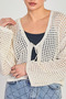 Women's Front Tie-Detail Lace-Like Knit Cropped Cardigan - Natural - 3