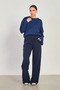 Women's Elastic Waist Loose Trousers - Navy Blue - 4