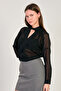 Women's Double Breasted Collar Long Sleeve Chiffon Blouse - Black - 2