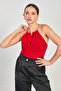 Women's Buckle-Neck Collar Blouse - Red - 2