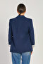 Women's striped linen blazer jacket - navy blue - 5