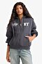 Cotton Oversize Long Sleeve Wide Fit Hooded Back Printed Zippered Sweatshirt F8915Ax25Au - 3