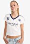 Fitted V-Neck Printed Ribbed Short Sleeve T-Shirt F9514Ax25Hs - 4