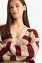 Regular Fit V Neck Striped Buttoned Knitwear Cardigan Z8539Az25Wn - 4