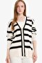 Regular Fit V Neck Striped Buttoned Tunic Knitwear Cardigan D2445Ax25Au