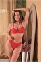 Red Cotton Camisole Bra Panty Set Underwear Suit Ribbed Seamless Soft Suit