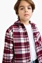 Oversize Wide Fit Polo Collar Checkered Long Sleeve Shirt for Boys F1435A825Au - 4