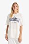Oversize Wide Fit Crew Neck Printed Short Sleeve T-Shirt F7875Ax25Au - 3