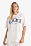 Oversize Wide Fit Crew Neck Printed Short Sleeve T-Shirt F7875Ax25Au - 5