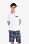 100% Cotton Regular Fit Pajama Set Short Sleeve Top Checkered Shorts E7158Ax25Hs - 3