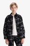 Oversized Wide Fit Polo Neck Camouflage Print Gabardine Long Sleeve Shirt Boy F1507A825Au - 4