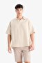 Oversize Wide Fit Polo Neck Striped Short Sleeve Shirt C7062Ax25Sm - 4