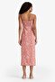 Square Neck Patterned Slit Linen Blend Strap Midi Dress F7150Ax25Sm - 4