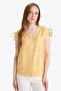 V Neck Short Sleeve Shirt with Drawstring Detail F2052Ax25Sm - 3