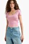 Fitted U Neck Short Sleeve T-Shirt C6102Ax25Sm - 3