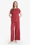 Elastic Waist Straight Leg Wrinkled Textured Trousers F6166Ax25Sm