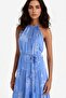 Halter Neck Patterned Lace-Up Crinkle Viscose Sleeveless Midi Dress F7065Ax25Sm - 4