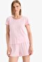 Regular Fit Pajama Set Short Sleeve Top Elastic Waist Shorts E4335Ax25Sp - 3