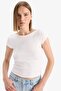 Slim Fit Boat Neck Basic Corded Fabric Ribbed Knit T-Shirt F5015Ax25Sm - 3