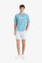 100% Cotton Relax Fit Elastic Tie Waist Ice Blue Jean Bermuda Shorts E1390Ax25Sm - 2
