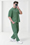 Men's Green Plain Oversize Two Thread Short Sleeve Tracksuit Set