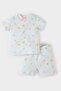 100% Cotton Butterfly Patterned Elastic Waist Pajama Set for Baby Girl E1550A525Hs