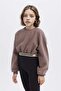 Crop Crew Neck Printed Soft Fleece Inside Sweatshirt for Girls D6186A824Wn - 4