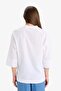 100% Cotton Regular Fit Apaş Collar Flared Half Sleeve White Shirt F5838Ax25Sm - 7