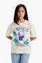 Oversize Wide Fit Crew Neck Printed Short Sleeve T-Shirt Girls E0356A825Sm - 3