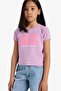 Fitted Crew Neck Printed Ribbed Short Sleeve T-Shirt Girls E1826A825Sm - 3