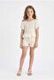 Relax Fit Crew Neck Wrinkled Textured Short Sleeve Blouse Girls C2209A825Hs - 2