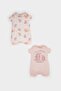 100% Cotton Regular Fit Dinosaur Printed Combed Cotton 2-Piece Short Sleeve Envelope Collar Jumpsuit Baby Girl Newborn E40