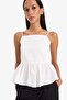 100% Cotton Fitted Flounce Poplin Strap White Blouse F2317Ax25Sm - 3