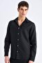 100% Linen Regular Fit Polo Collar Summer Long Sleeve Black Shirt D9925Ax25Sp - 3