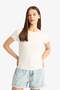 Fitted Basic White T-Shirt F3486Axns - 4