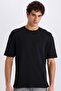 Boxy Fit Crew Neck Short Sleeve Black T-Shirt E1161Ax25Sm