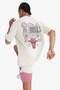 Nba Chicago Bulls Oversize Wide Fit Crew Neck Back Printed Short Sleeve T-Shirt E2185Ax25Sm
