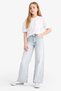 100% Cotton Straight Wide Jean Trousers for Girls F3150A825Sm