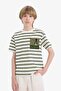 Crew Neck Striped Pocket Detailed Short Sleeve T-Shirt Boys E0965A825Sm - 4