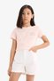 Slim Fit Narrow Cut Crew Neck Printed Ribbed Camisole Short Sleeve T-Shirt Girls D9537A825Sm - 3