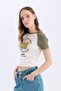Fitted Crew Neck Printed Ribbed Camisole Short Sleeve T-Shirt E0678Ax25Sm - 3