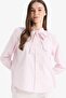 Relax Fit Bow Collar Striped Lurex Fabric Long Sleeve Hijab Shirt Tunic E7976Ax25Sm
